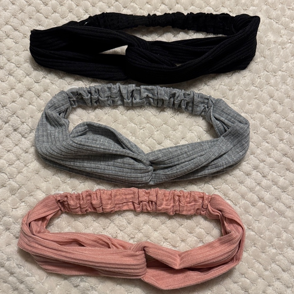 Set of Three Knotted Headbands with buttons - Black, Gray, and Pink